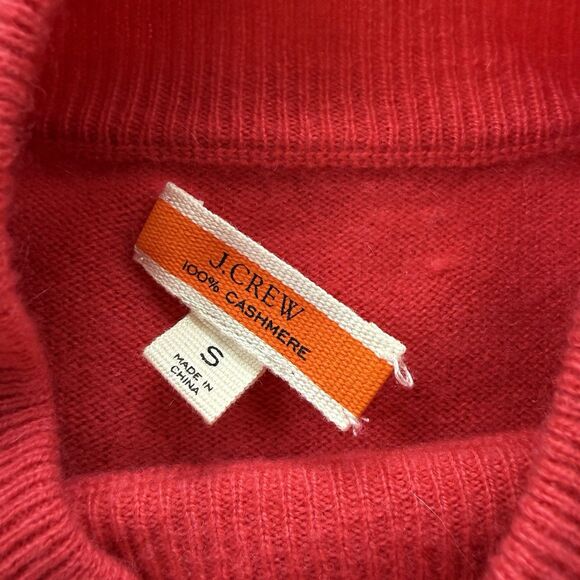Crew 100% Cashmere Mock Neck Sweater Size Sm Vivid Coral Drop Shoulder Rib Trim - Picture 3 of 6